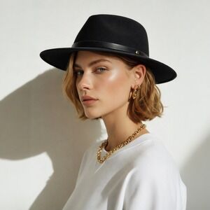 Free People Black Fedora Hat Wool Boho Festival Indie Sleeze